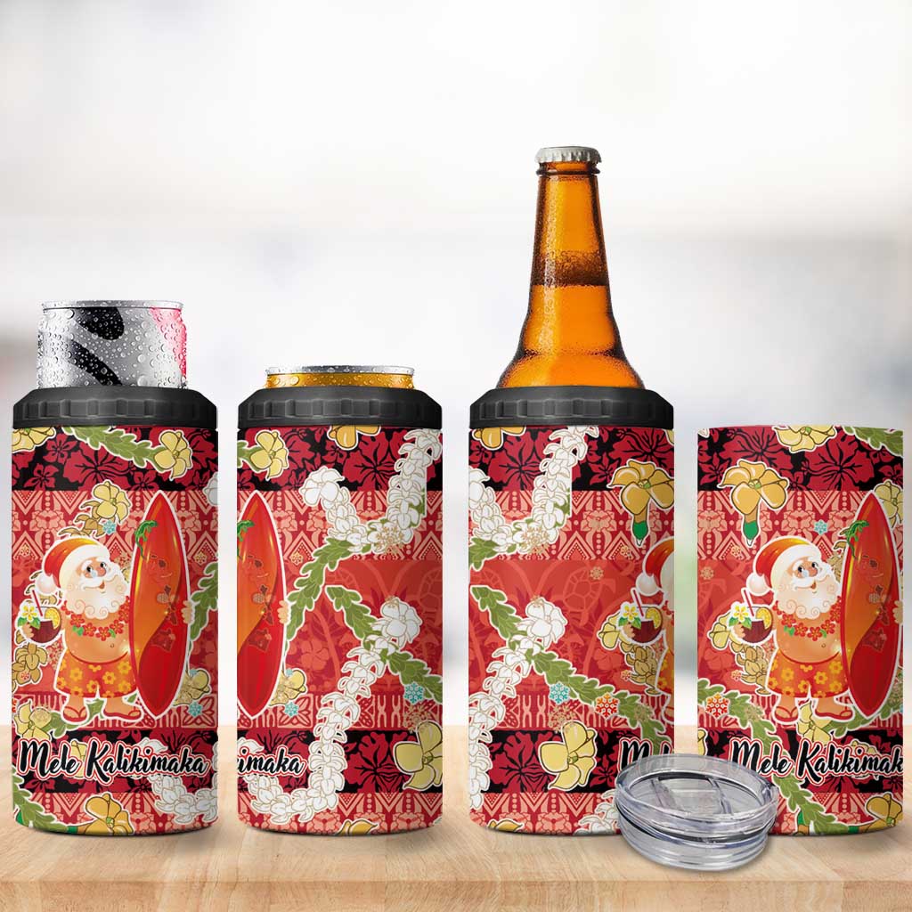 Hawaii Santa Mele Kalikimaka 4 in 1 Can Cooler Tumbler Tropical Puakenikeni Lei with Polynesian Tribal Pattern LT03 - Polynesian Pride