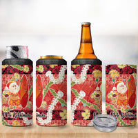 Hawaii Santa Mele Kalikimaka 4 in 1 Can Cooler Tumbler Tropical Puakenikeni Lei with Polynesian Tribal Pattern LT03 - Polynesian Pride