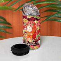 Hawaii Santa Mele Kalikimaka 4 in 1 Can Cooler Tumbler Tropical Puakenikeni Lei with Polynesian Tribal Pattern LT03 - Polynesian Pride