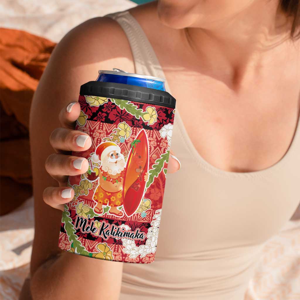 Hawaii Santa Mele Kalikimaka 4 in 1 Can Cooler Tumbler Tropical Puakenikeni Lei with Polynesian Tribal Pattern LT03 - Polynesian Pride