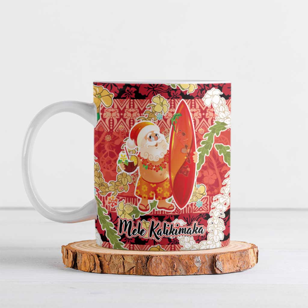 Hawaii Santa Mele Kalikimaka Ceramic Mug Tropical Puakenikeni Lei with Polynesian Tribal Pattern LT03 Red - Polynesian Pride