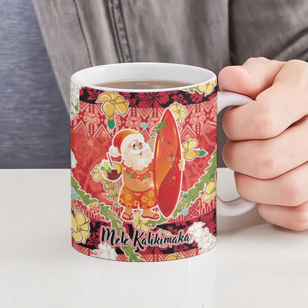 Hawaii Santa Mele Kalikimaka Ceramic Mug Tropical Puakenikeni Lei with Polynesian Tribal Pattern LT03 - Polynesian Pride