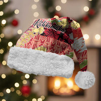 Hawaii Santa Mele Kalikimaka Christmas Santa Hat Tropical Puakenikeni Lei with Polynesian Tribal Pattern LT03 With Fur Red - Polynesian Pride