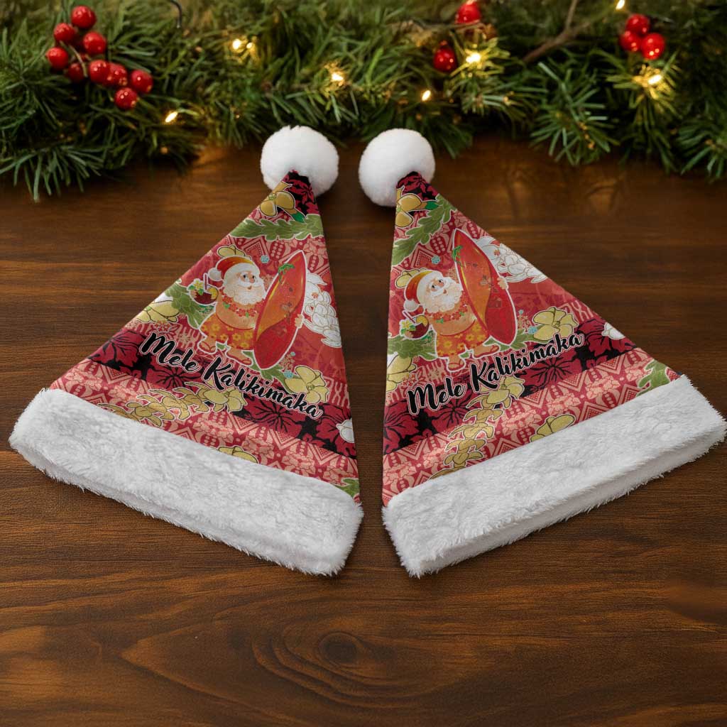 Hawaii Santa Mele Kalikimaka Christmas Santa Hat Tropical Puakenikeni Lei with Polynesian Tribal Pattern LT03 - Polynesian Pride