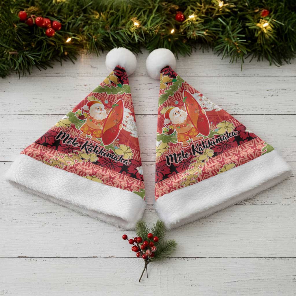 Hawaii Santa Mele Kalikimaka Christmas Santa Hat Tropical Puakenikeni Lei with Polynesian Tribal Pattern LT03 - Polynesian Pride