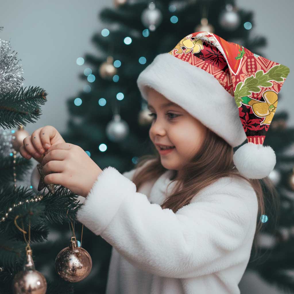 Hawaii Santa Mele Kalikimaka Christmas Santa Hat Tropical Puakenikeni Lei with Polynesian Tribal Pattern LT03 - Polynesian Pride
