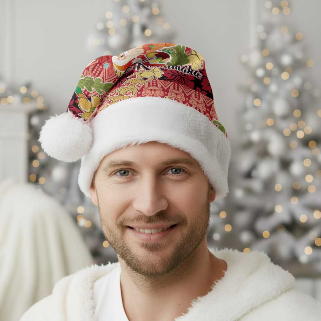 Hawaii Santa Mele Kalikimaka Christmas Santa Hat Tropical Puakenikeni Lei with Polynesian Tribal Pattern LT03 - Polynesian Pride