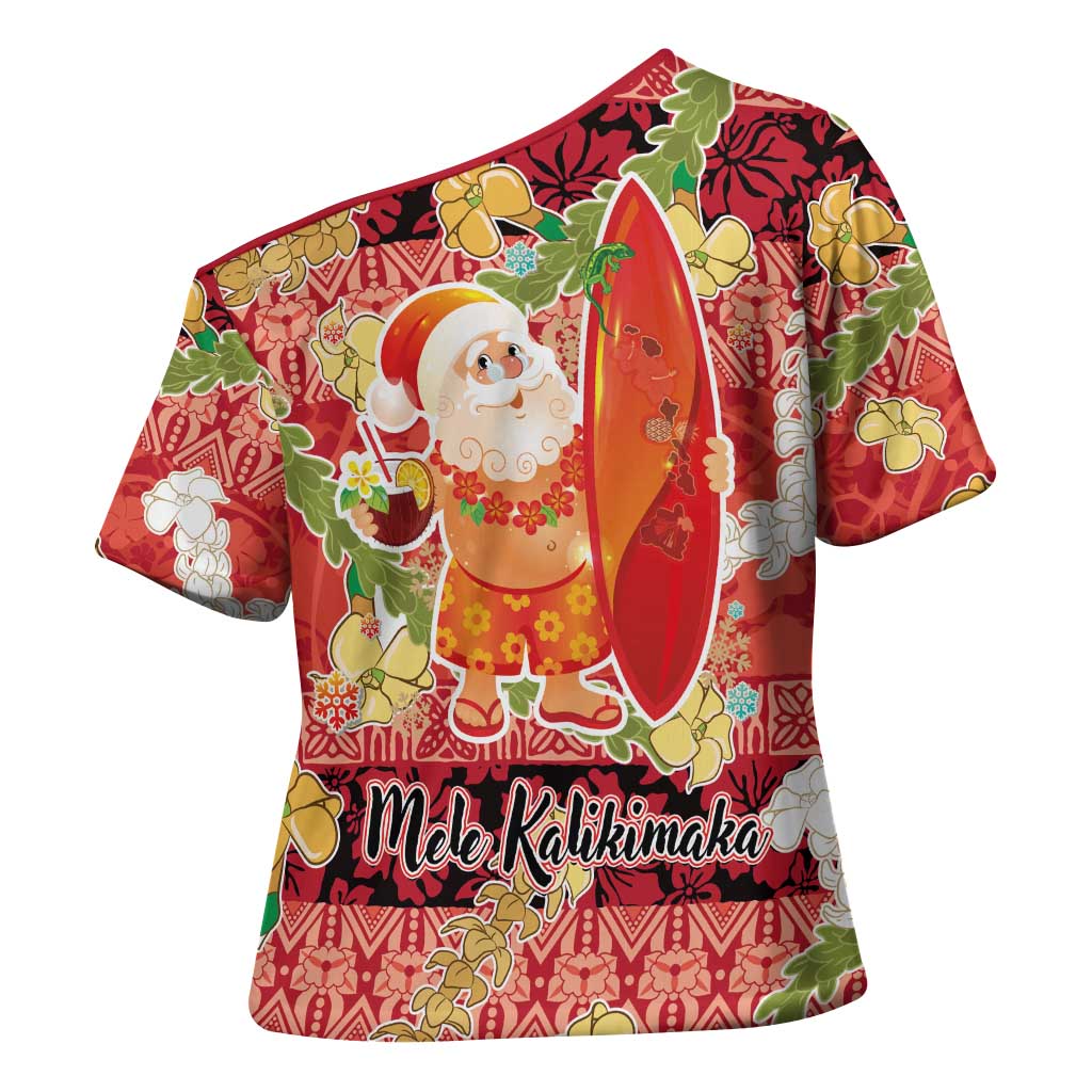 Hawaii Santa Mele Kalikimaka Cross Shoulder Shirt Tropical Puakenikeni Lei with Polynesian Tribal Pattern LT03 - Polynesian Pride