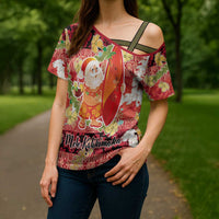 Hawaii Santa Mele Kalikimaka Cross Shoulder Shirt Tropical Puakenikeni Lei with Polynesian Tribal Pattern LT03 - Polynesian Pride