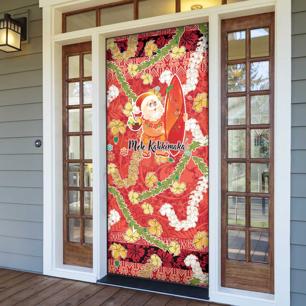 Hawaii Santa Mele Kalikimaka Door Cover Tropical Puakenikeni Lei with Polynesian Tribal Pattern LT03 - Polynesian Pride