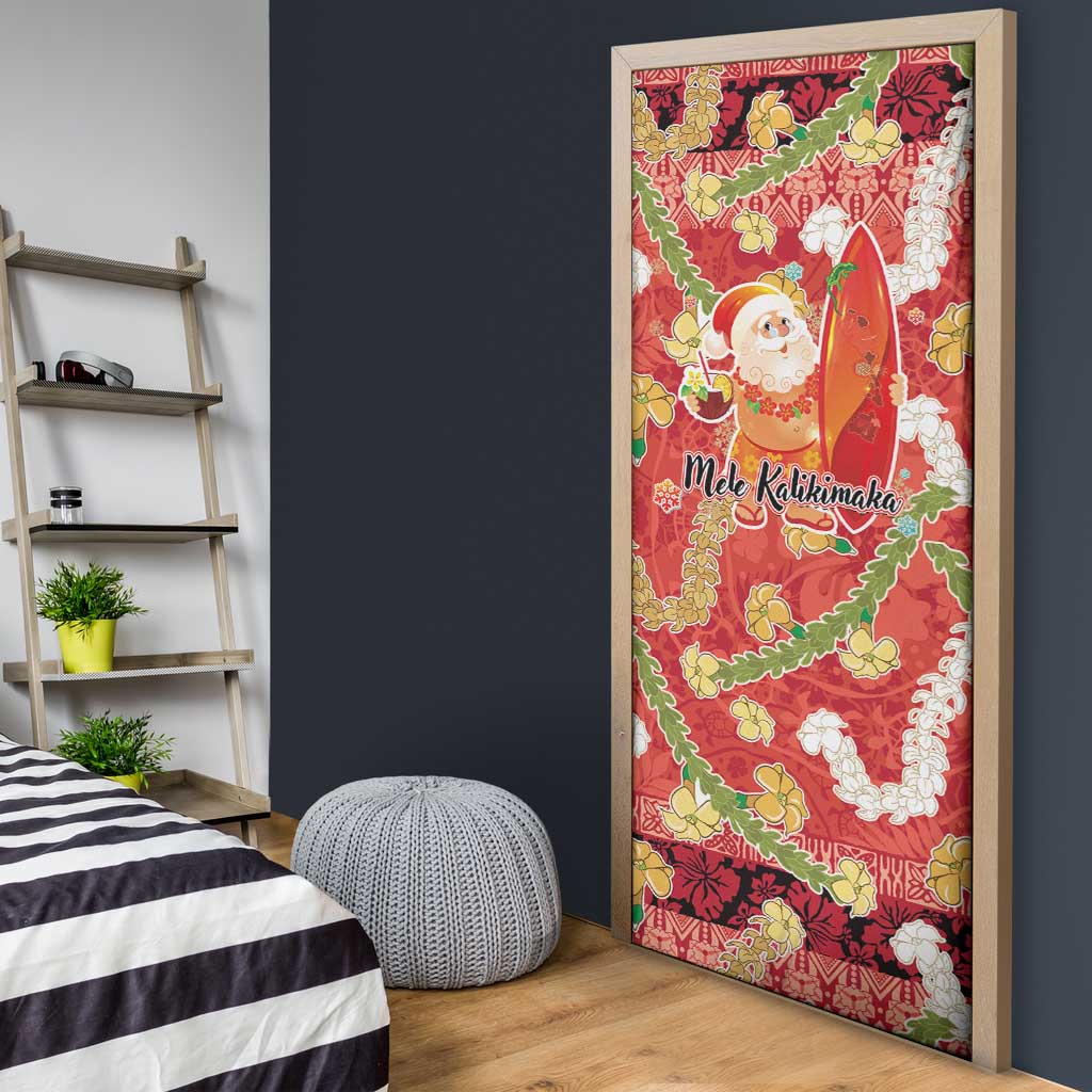 Hawaii Santa Mele Kalikimaka Door Cover Tropical Puakenikeni Lei with Polynesian Tribal Pattern LT03 - Polynesian Pride