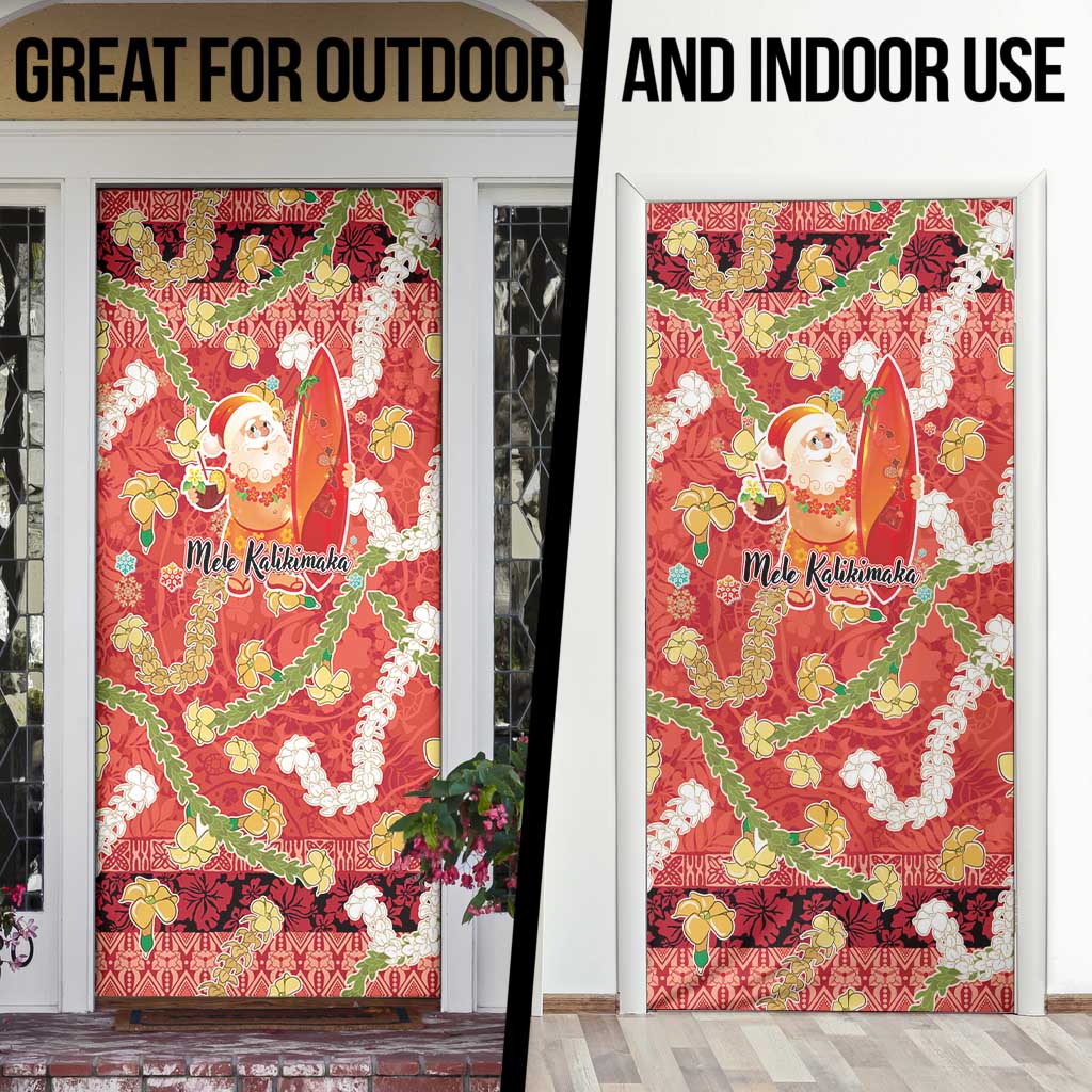 Hawaii Santa Mele Kalikimaka Door Cover Tropical Puakenikeni Lei with Polynesian Tribal Pattern LT03 - Polynesian Pride
