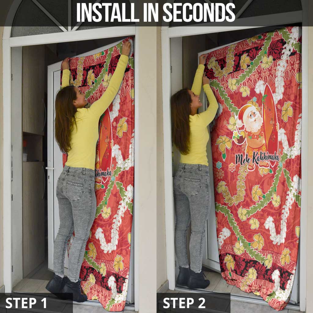 Hawaii Santa Mele Kalikimaka Door Cover Tropical Puakenikeni Lei with Polynesian Tribal Pattern LT03 - Polynesian Pride