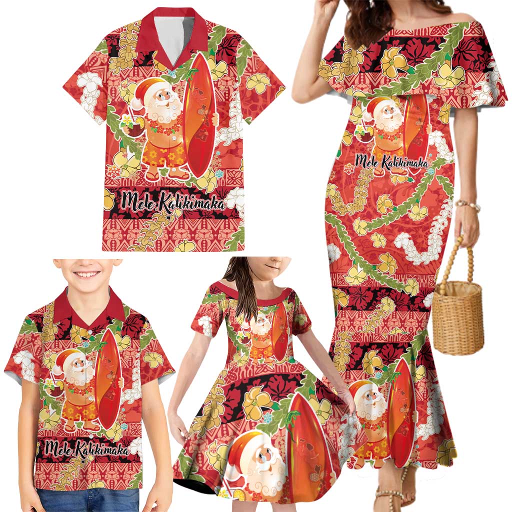 Hawaii Santa Mele Kalikimaka Family Matching Mermaid Dress and Hawaiian Shirt Tropical Puakenikeni Lei with Polynesian Tribal Pattern LT03 - Polynesian Pride