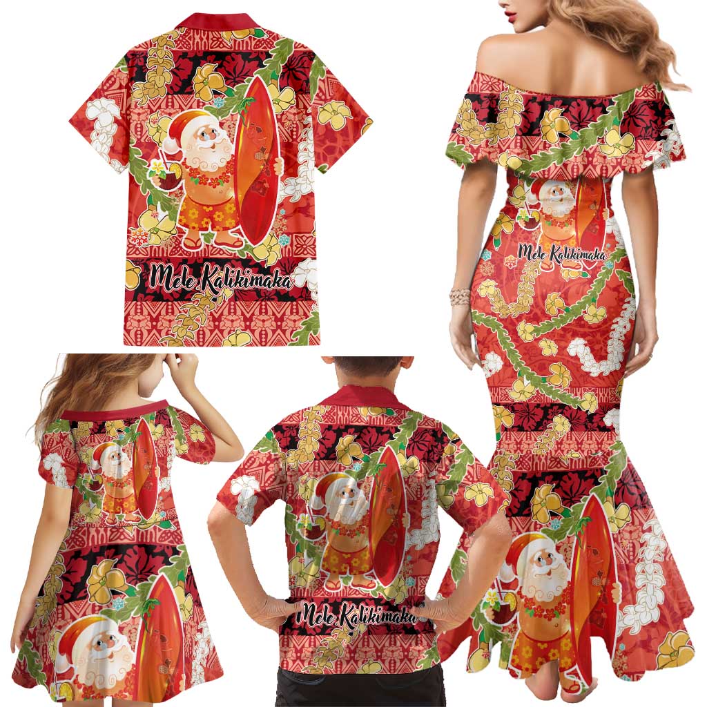Hawaii Santa Mele Kalikimaka Family Matching Mermaid Dress and Hawaiian Shirt Tropical Puakenikeni Lei with Polynesian Tribal Pattern LT03 - Polynesian Pride