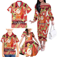 Hawaii Santa Mele Kalikimaka Family Matching Off The Shoulder Long Sleeve Dress and Hawaiian Shirt Tropical Puakenikeni Lei with Polynesian Tribal Pattern LT03 - Polynesian Pride