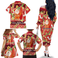 Hawaii Santa Mele Kalikimaka Family Matching Off The Shoulder Long Sleeve Dress and Hawaiian Shirt Tropical Puakenikeni Lei with Polynesian Tribal Pattern LT03 - Polynesian Pride