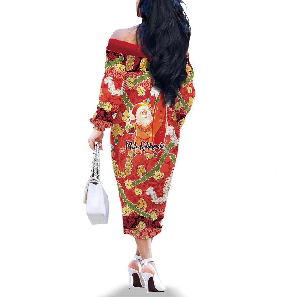 Hawaii Santa Mele Kalikimaka Family Matching Off The Shoulder Long Sleeve Dress and Hawaiian Shirt Tropical Puakenikeni Lei with Polynesian Tribal Pattern LT03 - Polynesian Pride