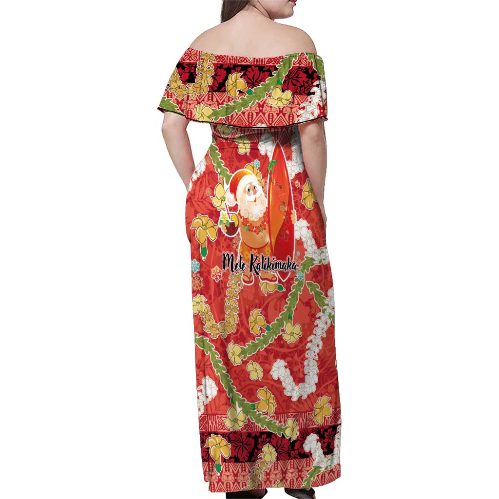 Hawaii Santa Mele Kalikimaka Family Matching Off Shoulder Maxi Dress and Hawaiian Shirt Tropical Puakenikeni Lei with Polynesian Tribal Pattern LT03 - Polynesian Pride