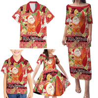 Hawaii Santa Mele Kalikimaka Family Matching Puletasi and Hawaiian Shirt Tropical Puakenikeni Lei with Polynesian Tribal Pattern LT03 - Polynesian Pride