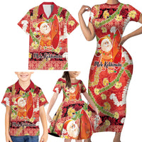 Hawaii Santa Mele Kalikimaka Family Matching Short Sleeve Bodycon Dress and Hawaiian Shirt Tropical Puakenikeni Lei with Polynesian Tribal Pattern LT03 - Polynesian Pride