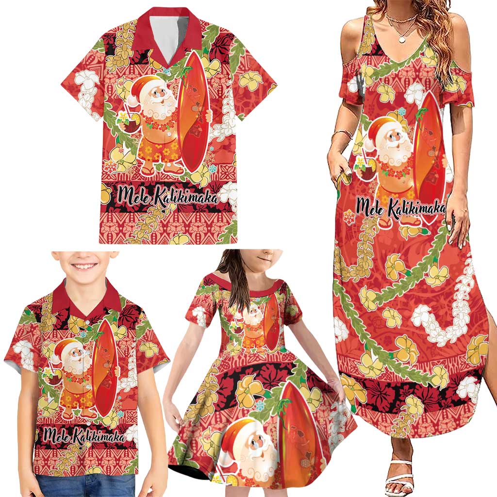 Hawaii Santa Mele Kalikimaka Family Matching Summer Maxi Dress and Hawaiian Shirt Tropical Puakenikeni Lei with Polynesian Tribal Pattern - Polynesian Pride