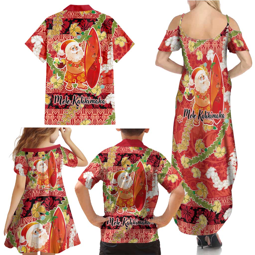 Hawaii Santa Mele Kalikimaka Family Matching Summer Maxi Dress and Hawaiian Shirt Tropical Puakenikeni Lei with Polynesian Tribal Pattern LT03 - Polynesian Pride