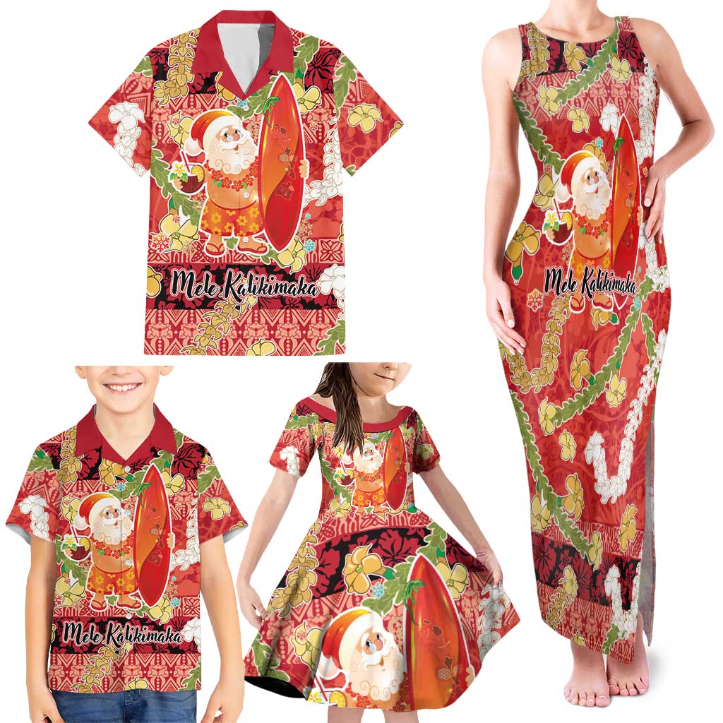 Hawaii Santa Mele Kalikimaka Family Matching Tank Maxi Dress and Hawaiian Shirt Tropical Puakenikeni Lei with Polynesian Tribal Pattern - Polynesian Pride