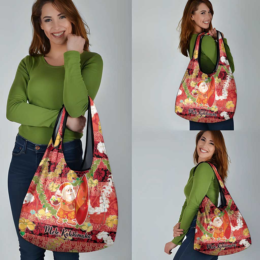 Hawaii Santa Mele Kalikimaka Grocery Bag Tropical Puakenikeni Lei with Polynesian Tribal Pattern - Polynesian Pride