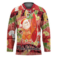 Hawaii Santa Mele Kalikimaka Hockey Jersey Tropical Puakenikeni Lei with Polynesian Tribal Pattern LT03 Unisex Red - Polynesian Pride