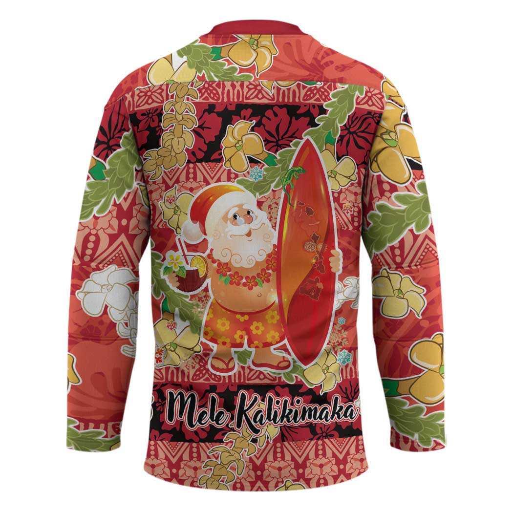 Hawaii Santa Mele Kalikimaka Hockey Jersey Tropical Puakenikeni Lei with Polynesian Tribal Pattern LT03 - Polynesian Pride