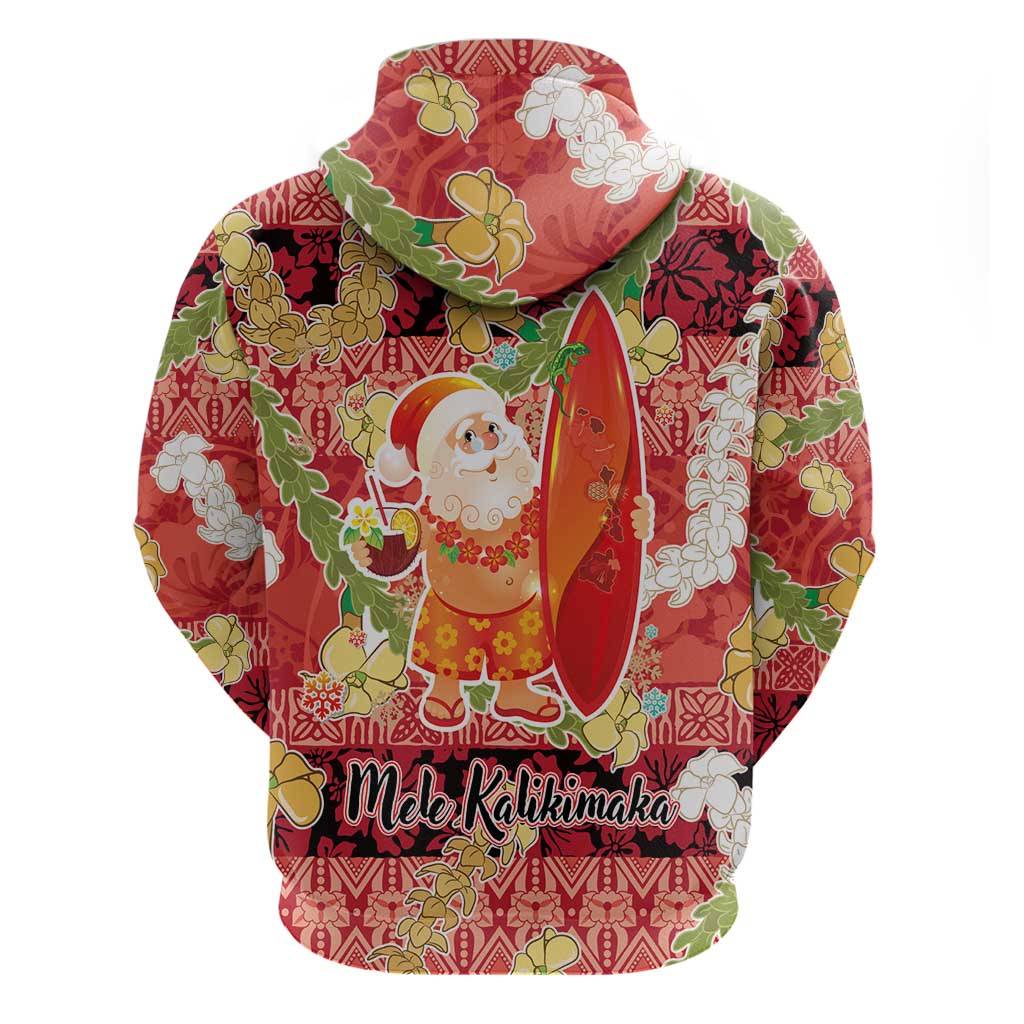 Hawaii Santa Mele Kalikimaka Hoodie Tropical Puakenikeni Lei with Polynesian Tribal Pattern LT03 - Polynesian Pride