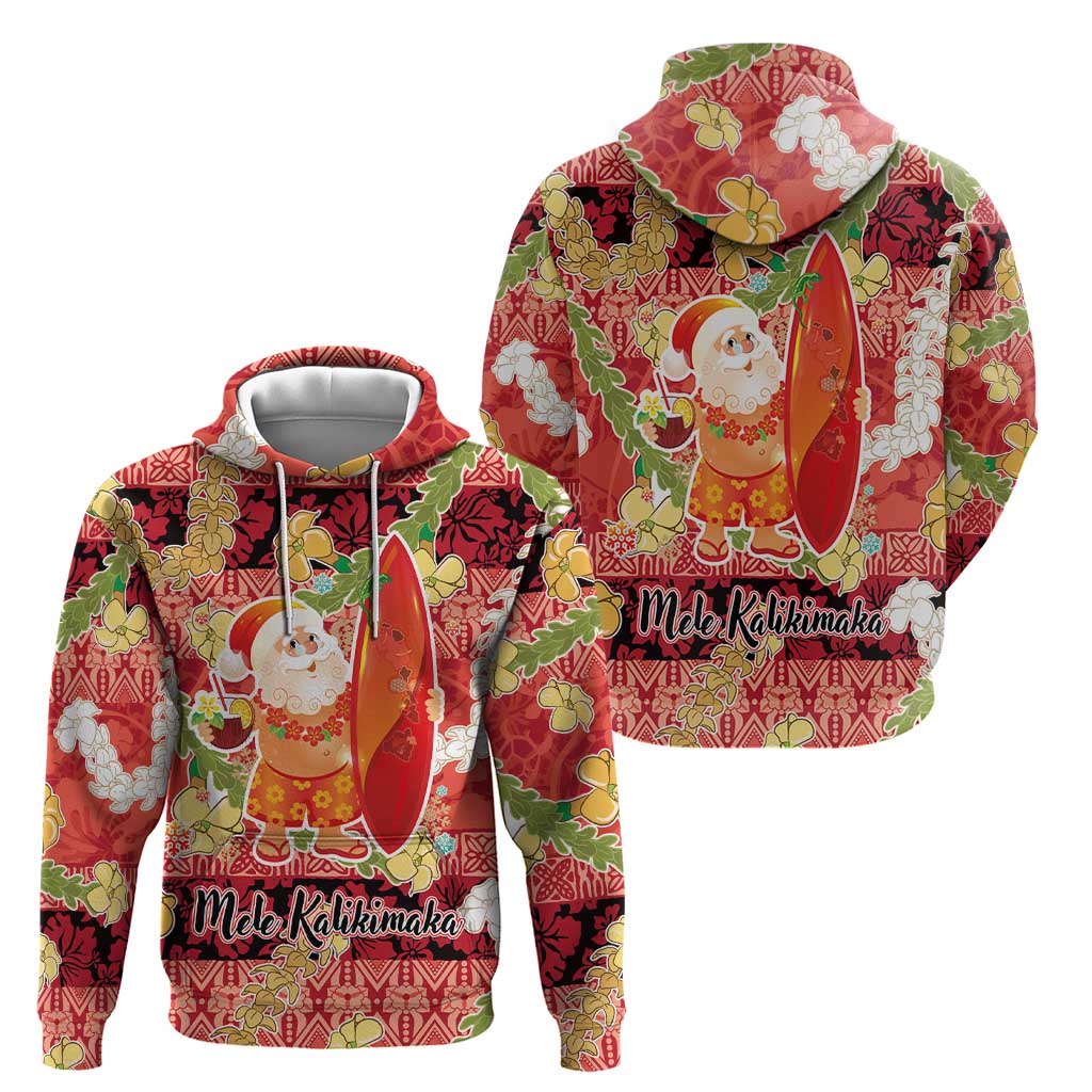 Hawaii Santa Mele Kalikimaka Hoodie Tropical Puakenikeni Lei with Polynesian Tribal Pattern LT03 - Polynesian Pride