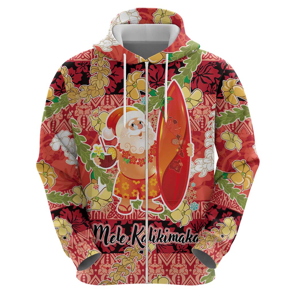 Hawaii Santa Mele Kalikimaka Hoodie Tropical Puakenikeni Lei with Polynesian Tribal Pattern LT03 - Polynesian Pride