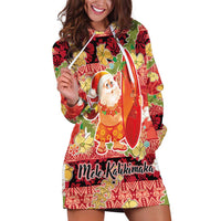 Hawaii Santa Mele Kalikimaka Hoodie Dress Tropical Puakenikeni Lei with Polynesian Tribal Pattern LT03 Red - Polynesian Pride