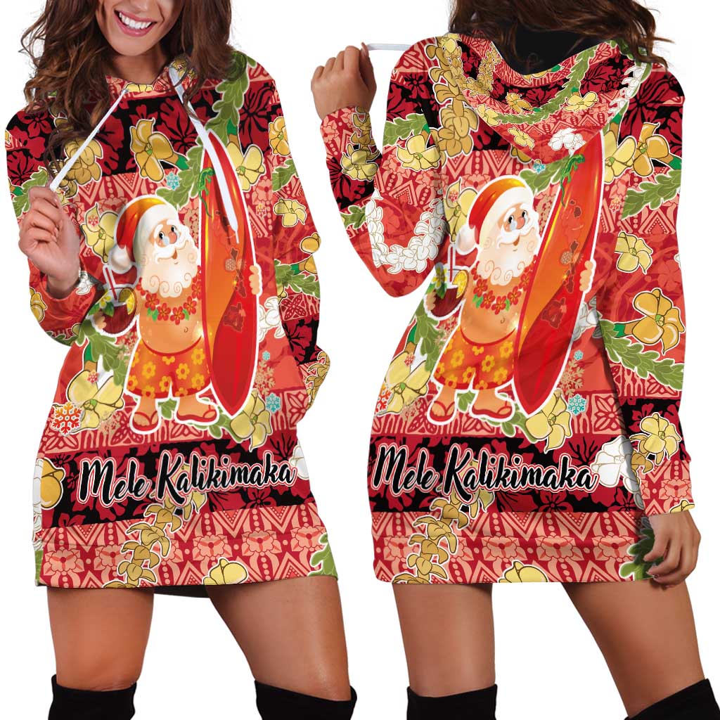 Hawaii Santa Mele Kalikimaka Hoodie Dress Tropical Puakenikeni Lei with Polynesian Tribal Pattern LT03 - Polynesian Pride