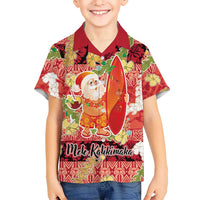 Hawaii Santa Mele Kalikimaka Kid Hawaiian Shirt Tropical Puakenikeni Lei with Polynesian Tribal Pattern LT03 Kid Red - Polynesian Pride