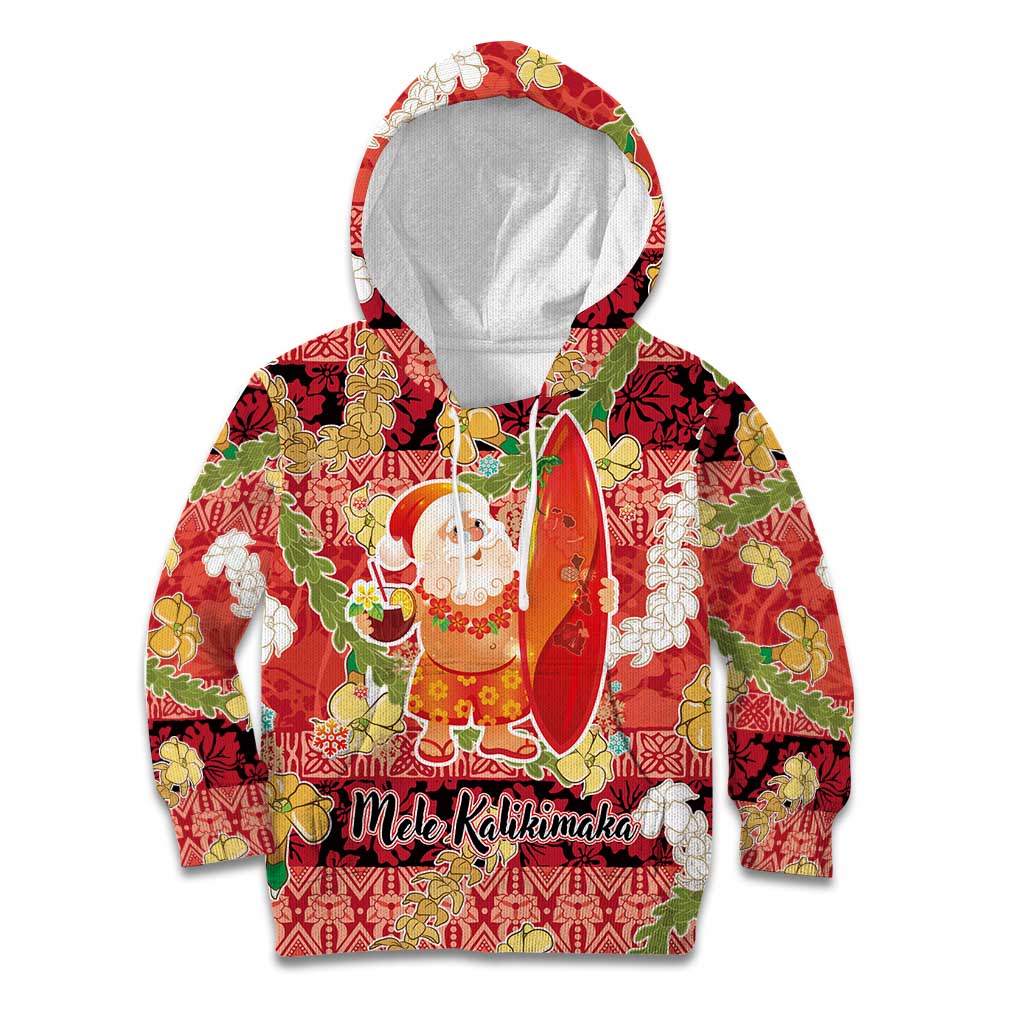 Hawaii Santa Mele Kalikimaka Kid Hoodie Tropical Puakenikeni Lei with Polynesian Tribal Pattern LT03 Hoodie Red - Polynesian Pride