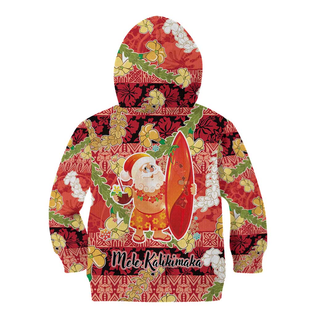 Hawaii Santa Mele Kalikimaka Kid Hoodie Tropical Puakenikeni Lei with Polynesian Tribal Pattern LT03 - Polynesian Pride