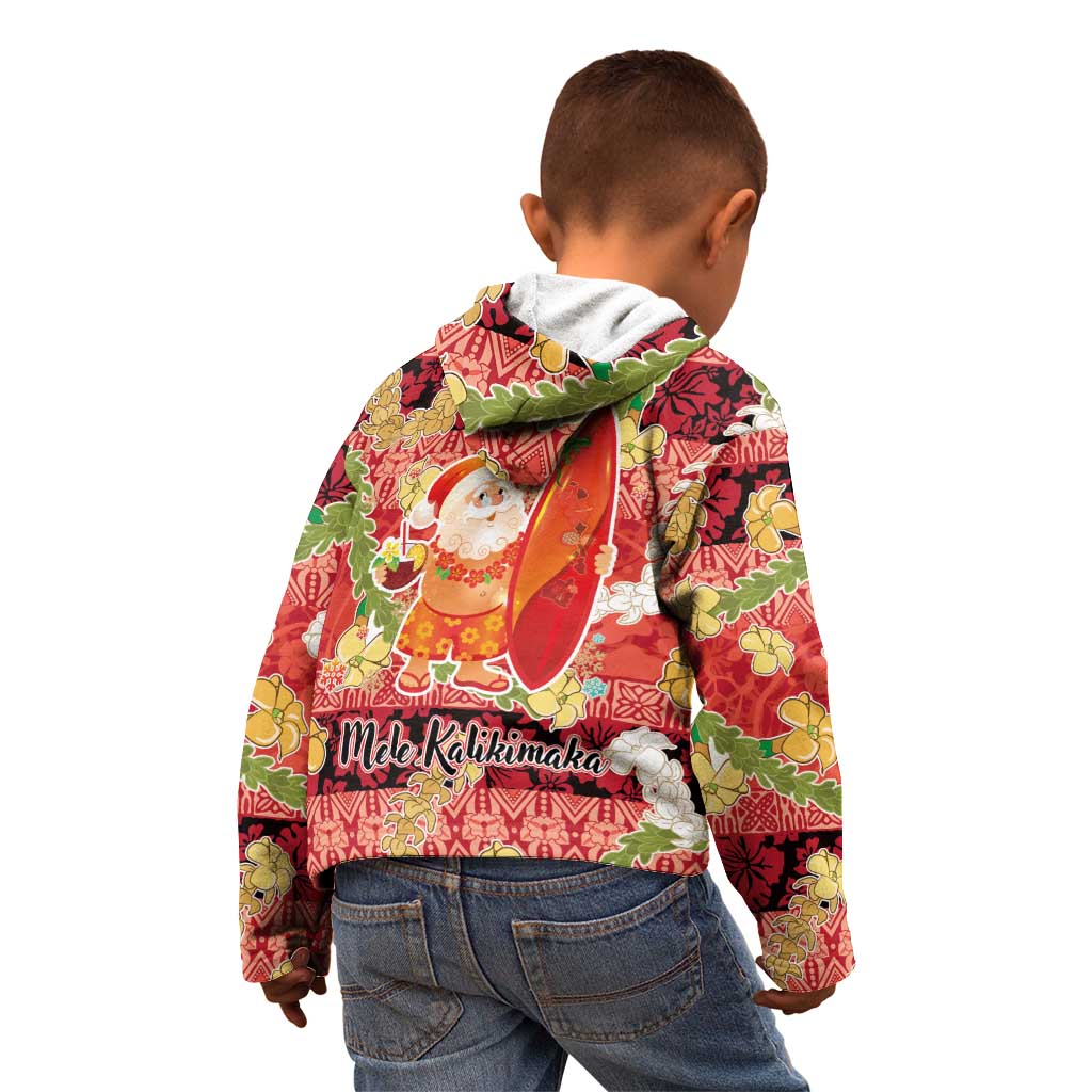 Hawaii Santa Mele Kalikimaka Kid Hoodie Tropical Puakenikeni Lei with Polynesian Tribal Pattern LT03 - Polynesian Pride