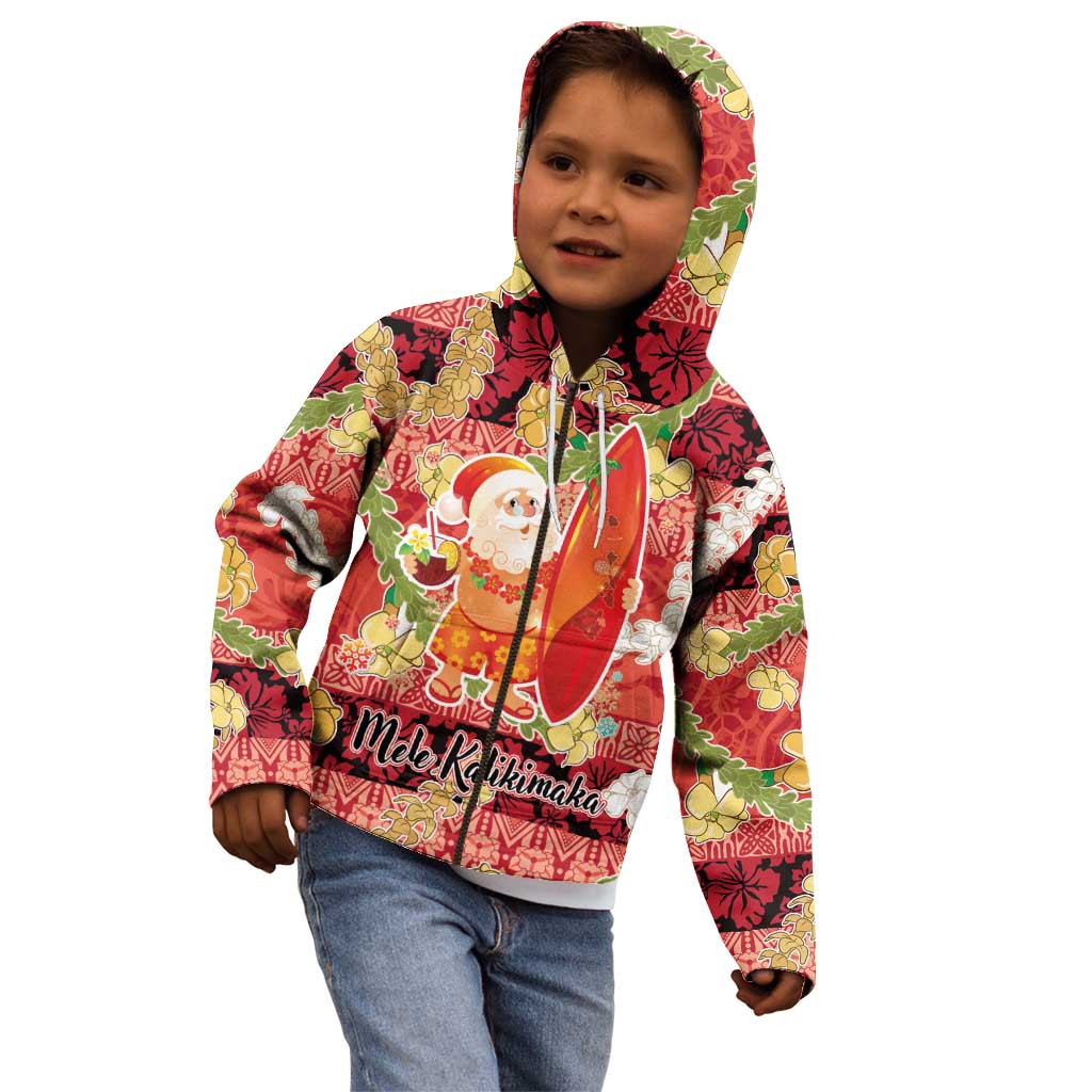 Hawaii Santa Mele Kalikimaka Kid Hoodie Tropical Puakenikeni Lei with Polynesian Tribal Pattern LT03 - Polynesian Pride
