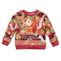 Hawaii Santa Mele Kalikimaka Kid Ugly Christmas Sweater Tropical Puakenikeni Lei with Polynesian Tribal Pattern LT03 Kid Red - Polynesian Pride