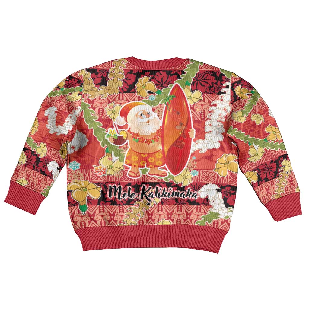 Hawaii Santa Mele Kalikimaka Kid Ugly Christmas Sweater Tropical Puakenikeni Lei with Polynesian Tribal Pattern LT03 - Polynesian Pride