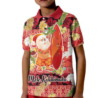 Hawaii Santa Mele Kalikimaka Kid Polo Shirt Tropical Puakenikeni Lei with Polynesian Tribal Pattern LT03 Kid Red - Polynesian Pride