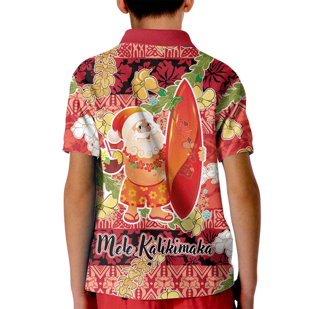 Hawaii Santa Mele Kalikimaka Kid Polo Shirt Tropical Puakenikeni Lei with Polynesian Tribal Pattern LT03 - Polynesian Pride