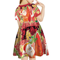 Hawaii Santa Mele Kalikimaka Kid Short Sleeve Dress Tropical Puakenikeni Lei with Polynesian Tribal Pattern LT03 - Polynesian Pride