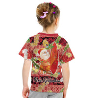 Hawaii Santa Mele Kalikimaka Kid T Shirt Tropical Puakenikeni Lei with Polynesian Tribal Pattern LT03 - Polynesian Pride