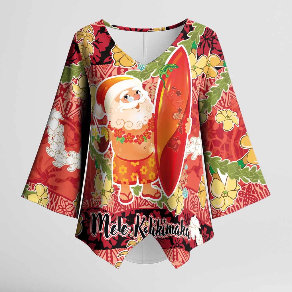 Hawaii Santa Mele Kalikimaka Kimono Sleeve Blouse Tropical Puakenikeni Lei with Polynesian Tribal Pattern LT03 Female Red - Polynesian Pride