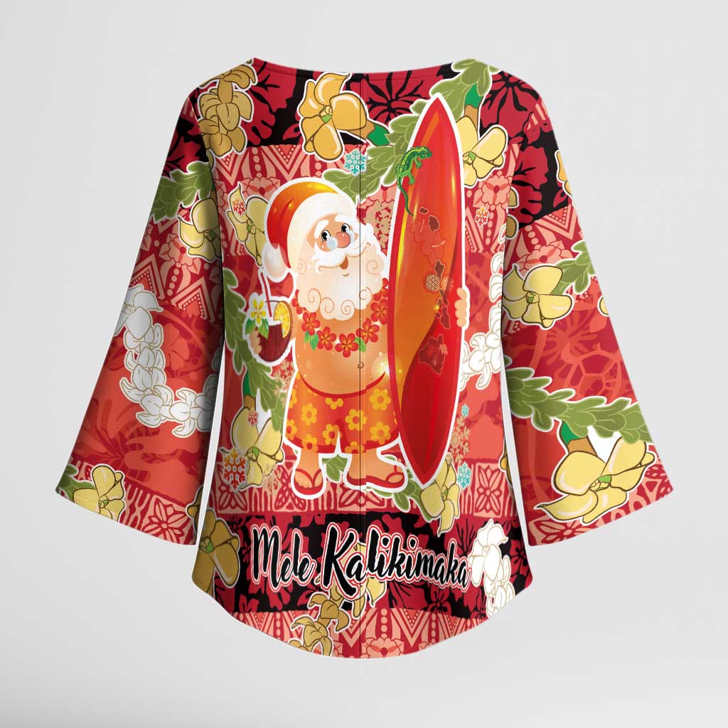 Hawaii Santa Mele Kalikimaka Kimono Sleeve Blouse Tropical Puakenikeni Lei with Polynesian Tribal Pattern LT03 - Polynesian Pride