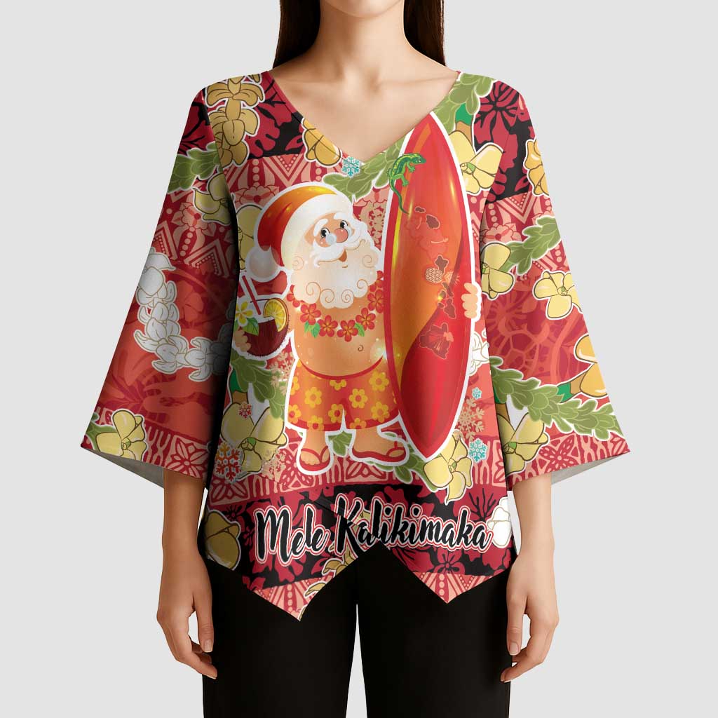 Hawaii Santa Mele Kalikimaka Kimono Sleeve Blouse Tropical Puakenikeni Lei with Polynesian Tribal Pattern LT03 - Polynesian Pride